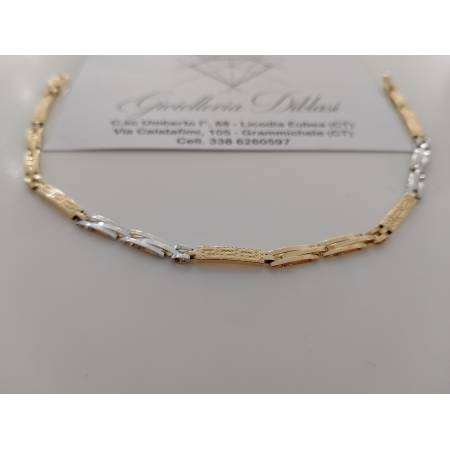 BRACCIALE ORO GIALLO BIANCO 18 Kt 750% Uomo Modello SEMIRIGIDO Maglia Con Greche
