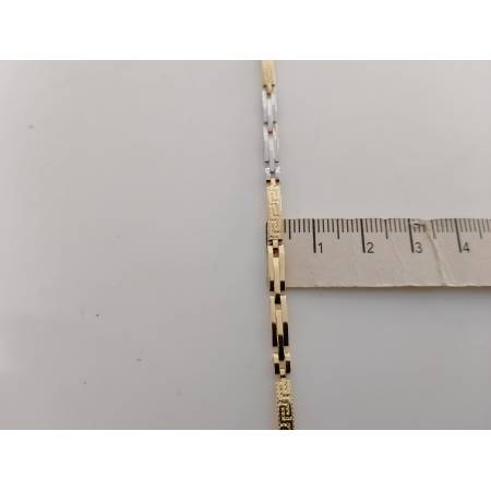 BRACCIALE ORO GIALLO BIANCO 18 Kt 750% Uomo Modello SEMIRIGIDO Maglia Con Greche