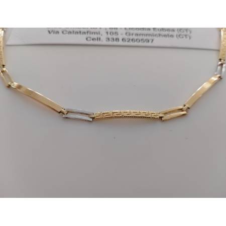 BRACCIALE ORO GIALLO BIANCO 18 Kt 750% Uomo Modello SEMIRIGIDO Maglia Con Greche