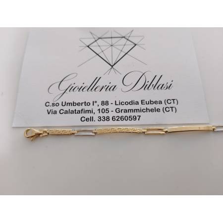 BRACCIALE ORO GIALLO BIANCO 18 Kt 750% Uomo Modello SEMIRIGIDO Maglia Con Greche