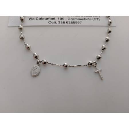 BRACCIALE ROSARIO In ORO BIANCO 18 Kt 750% SFERE Lucide Madonna Miracolosa Croce