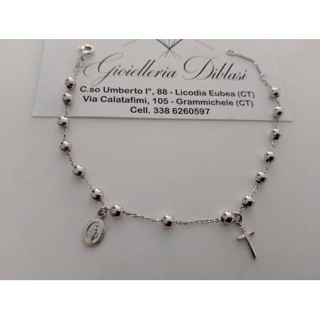 BRACCIALE ROSARIO In ORO BIANCO 18 Kt 750% SFERE Lucide Madonna Miracolosa Croce