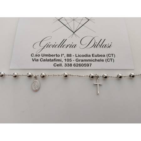BRACCIALE ROSARIO In ORO BIANCO 18 Kt 750% SFERE Lucide Madonna Miracolosa Croce