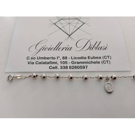 BRACCIALE ROSARIO In ORO BIANCO 18 Kt 750% SFERE Lucide Madonna Miracolosa Croce