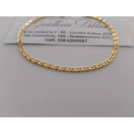 BRACCIALE In ORO GIALLO 18 Karati 750% Maglia Catena Piatta Lucida Uomo Donna