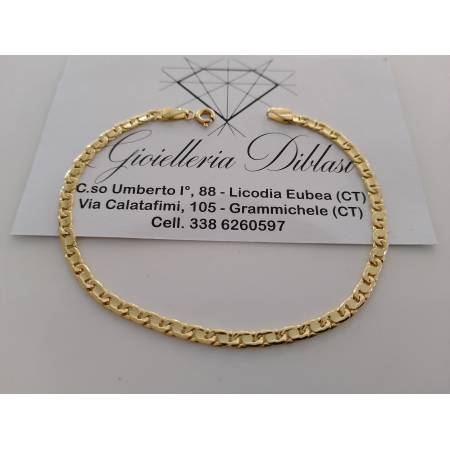 BRACCIALE In ORO GIALLO 18 Karati 750% Maglia Catena Piatta Lucida Uomo Donna