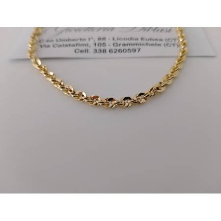 COLLANA ORO GIALLO 18 Karati Donna Modello Fune Brillantinata Intrecciata