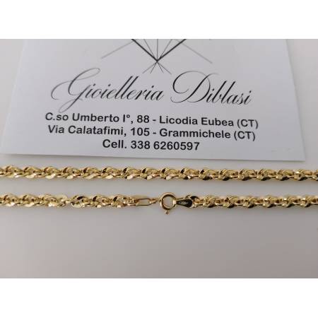 COLLANA ORO GIALLO 18 Karati Donna Modello Fune Brillantinata Intrecciata