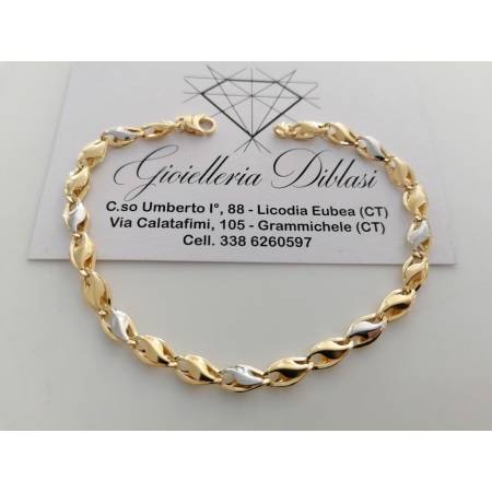BRACCIALE ORO Bicolore GIALLO BIANCO 18 Kt 750% Uomo Donna Unisex Maglia Catena