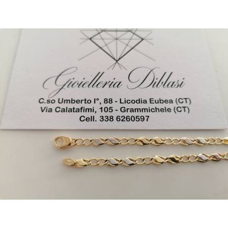 BRACCIALE In ORO Bicolore GIALLO BIANCO 18 Karati 750% Uomo Donna Maglia CATENA