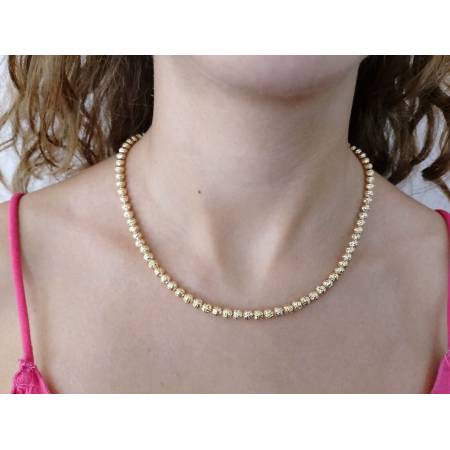 COLLANA Donna ORO GIALLO 18 Karati 750% Con SFERE DIAMANTATE Girocollo Collier