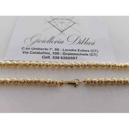 COLLANA Donna ORO GIALLO 18 Karati 750% Con SFERE DIAMANTATE Girocollo Collier