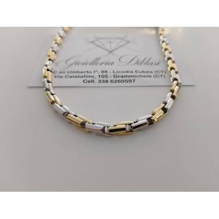 COLLANA COLLIER ORO 18 Karati 750% Bicolore GIALLO BIANCO Uomo CATENA Girocollo