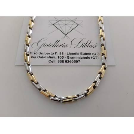 COLLANA COLLIER ORO 18 Karati 750% Bicolore GIALLO BIANCO Uomo CATENA Girocollo