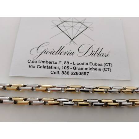 COLLANA COLLIER ORO 18 Karati 750% Bicolore GIALLO BIANCO Uomo CATENA Girocollo