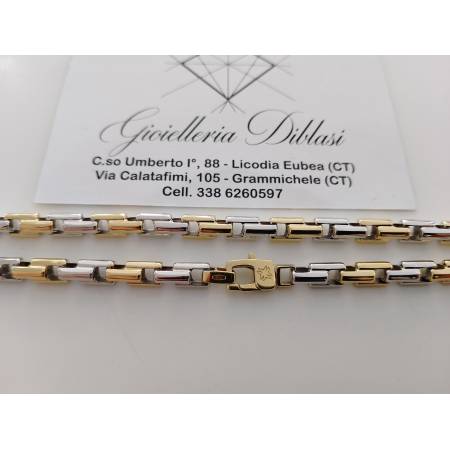 COLLANA COLLIER ORO 18 Karati 750% Bicolore GIALLO BIANCO Uomo CATENA Girocollo