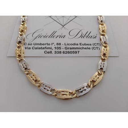 COLLANA ORO 18 Karati 750% Bicolore GIALLO BIANCO Uomo Donna Collier Girocollo