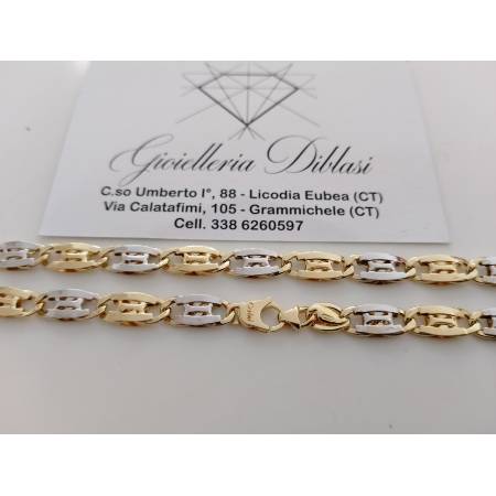 COLLANA ORO 18 Karati 750% Bicolore GIALLO BIANCO Uomo Donna Collier Girocollo