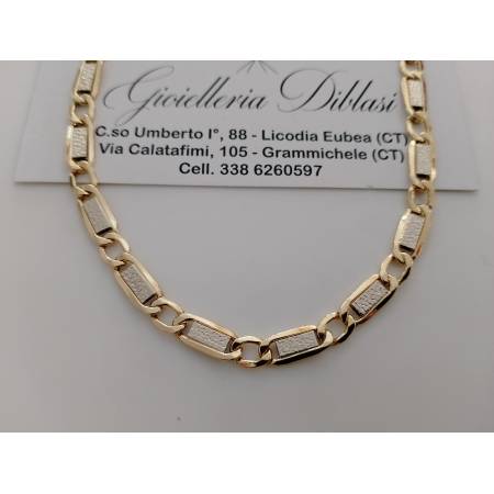 COLLANA ORO Bicolore 18 Karati 750% GIALLO BIANCO Unisex Catena Piatta Girocollo