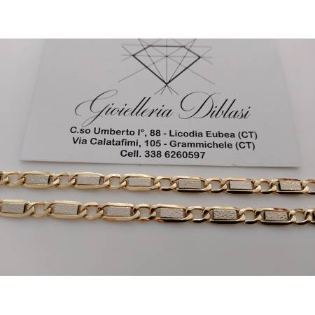 COLLANA ORO Bicolore 18 Karati 750% GIALLO BIANCO Unisex Catena Piatta Girocollo