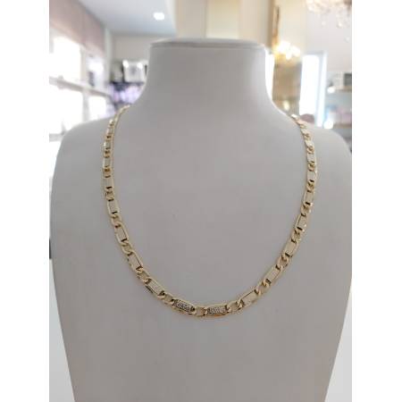 COLLANA ORO Bicolore 18 Karati 750% GIALLO BIANCO Unisex Catena Piatta Girocollo