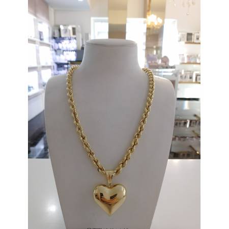 COLLANA CORDA Donna Con Ciondolo Cuore ORO GIALLO 18 Kt 750% Maglia Intrecciata