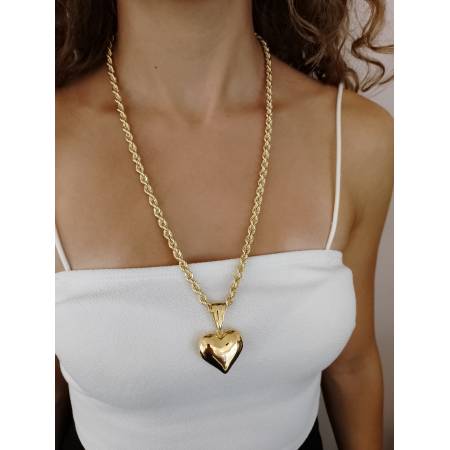 COLLANA CORDA Donna Con Ciondolo Cuore ORO GIALLO 18 Kt 750% Maglia Intrecciata