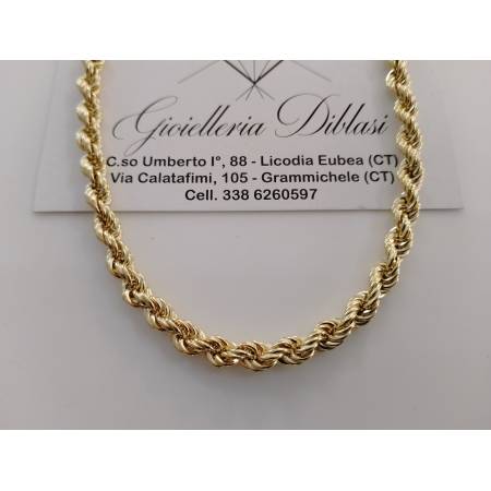 COLLANA CORDA Donna ORO GIALLO 18 Karati 750% Collier Catena Maglia Intrecciata