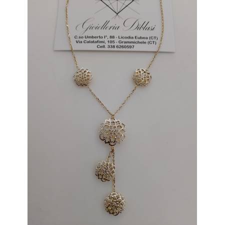 COLLANA Donna ORO Bicolore GIALLO BIANCO 18 Karati 750% CON PENDENTE Diamantato