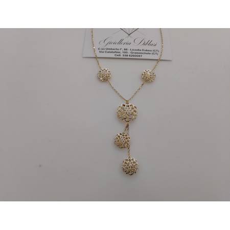 COLLANA Donna ORO Bicolore GIALLO BIANCO 18 Karati 750% CON PENDENTE Diamantato