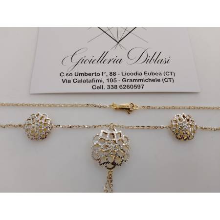 COLLANA Donna ORO Bicolore GIALLO BIANCO 18 Karati 750% CON PENDENTE Diamantato