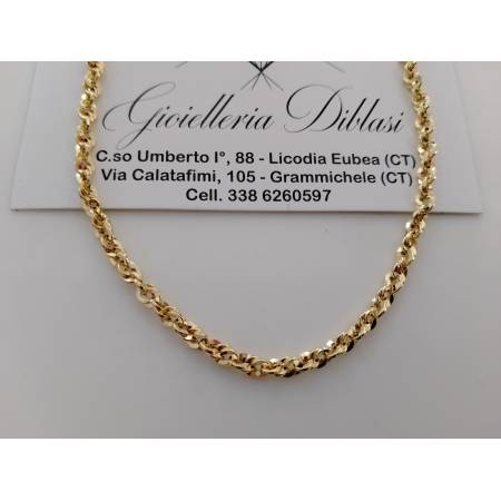 COLLANA Lunga Donna ORO GIALLO 18 Karati 750% Maglia Modello FUNE BRILLANTINATA