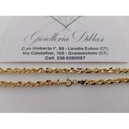 COLLANA Lunga Donna ORO GIALLO 18 Karati 750% Maglia Modello FUNE BRILLANTINATA