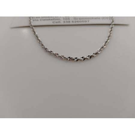 COLLANA Donna ORO BIANCO 18 KARATI 750% Modello Maglia Catena FUNE BRILLANTINATA