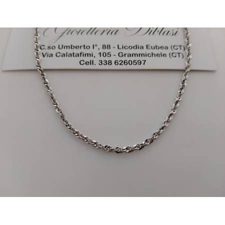 COLLANA Donna ORO BIANCO 18 KARATI 750% Modello Maglia Catena FUNE BRILLANTINATA