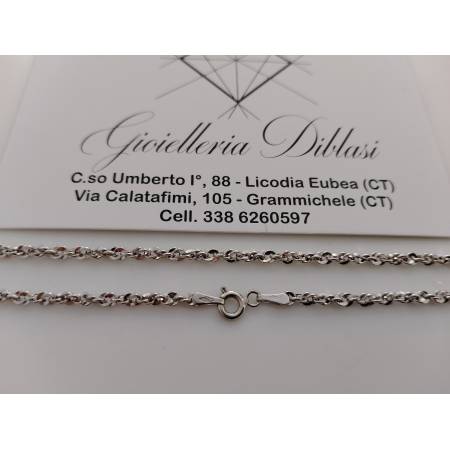 COLLANA Donna ORO BIANCO 18 KARATI 750% Modello Maglia Catena FUNE BRILLANTINATA