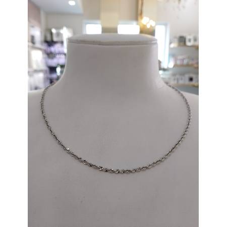 COLLANA Donna ORO BIANCO 18 KARATI 750% Modello Maglia Catena FUNE BRILLANTINATA
