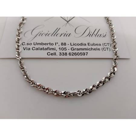 COLLANA Donna ORO BIANCO 18 KARATI 750% Modello Maglia Catena FUNE BRILLANTINATA