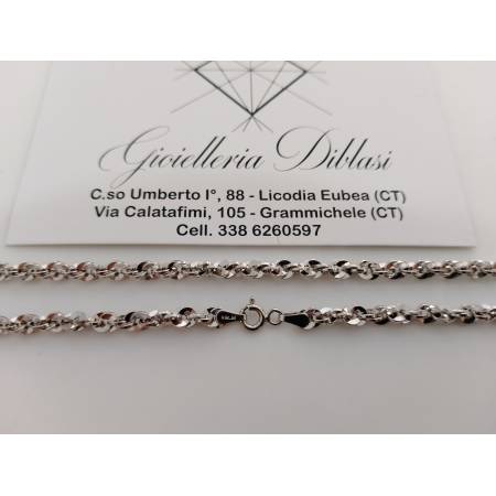 COLLANA Donna ORO BIANCO 18 KARATI 750% Modello Maglia Catena FUNE BRILLANTINATA