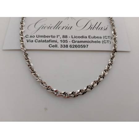 COLLANA Donna ORO BIANCO 18 KARATI 750% Modello Maglia Catena FUNE BRILLANTINATA