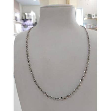 COLLANA Donna ORO BIANCO 18 KARATI 750% Modello Maglia Catena FUNE BRILLANTINATA