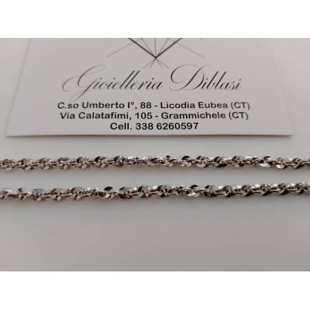 COLLANA Donna ORO BIANCO 18 KARATI 750% Modello Maglia Catena FUNE BRILLANTINATA