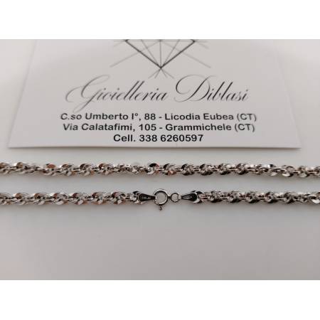 COLLANA Donna ORO BIANCO 18 KARATI 750% Modello Maglia Catena FUNE BRILLANTINATA