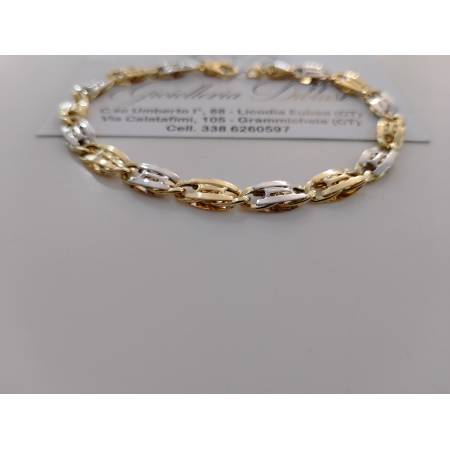 BRACCIALE Uomo Donna Oro 18 Karati 750% ORO GIALLO BIANCO Maglia Bicolore Lucida