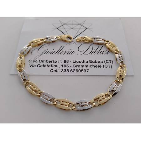BRACCIALE Uomo Donna Oro 18 Karati 750% ORO GIALLO BIANCO Maglia Bicolore Lucida