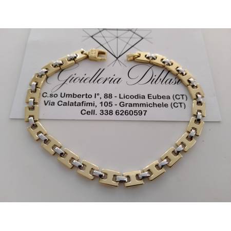 BRACCIALE ORO 18 Karati 750/1000 Uomo Donna Bicolore GIALLO BIANCO Maglia Lucida