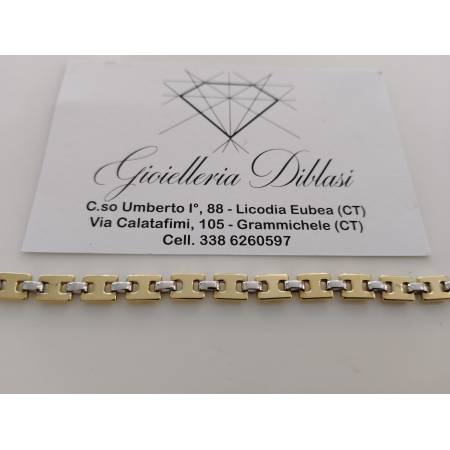 BRACCIALE ORO 18 Karati 750/1000 Uomo Donna Bicolore GIALLO BIANCO Maglia Lucida