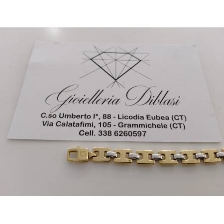 BRACCIALE ORO 18 Karati 750/1000 Uomo Donna Bicolore GIALLO BIANCO Maglia Lucida