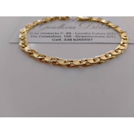 BRACCIALE Uomo Donna ORO GIALLO 18 Karati 750/1000 Maglia CATENA Piatta Lucida