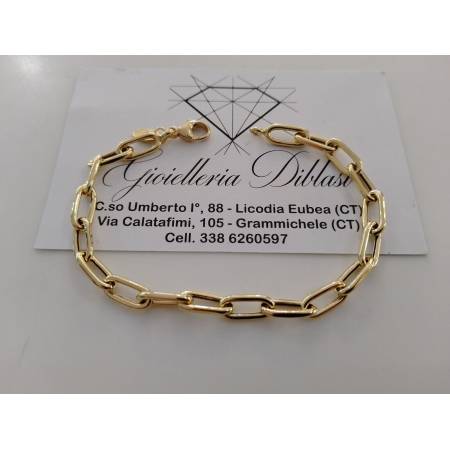 BRACCIALE Donna CATENA Maglia Larga Aperta Lucida ORO GIALLO 18 Karati 750/1000